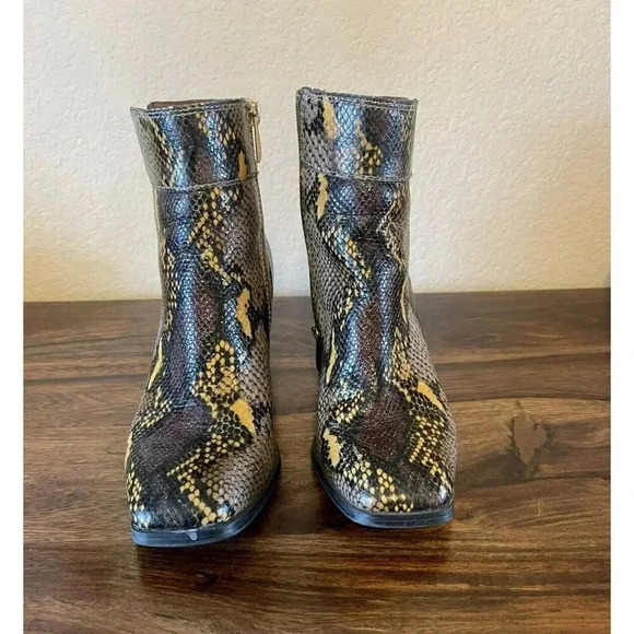 Franco Sarto Size 7M Generous Leather Snake Print Block women Heel Bootie - Picture 8 of 14